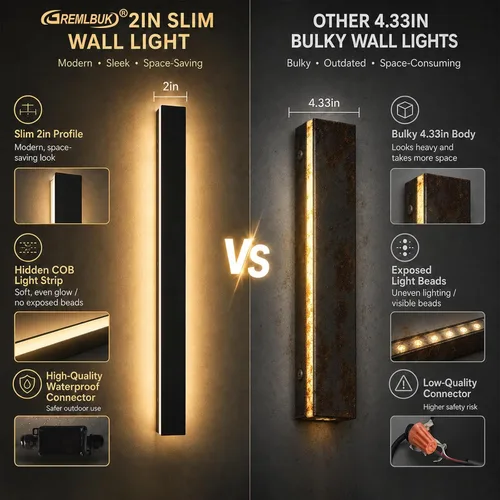 Miniatura 9 de Paquete de 2 luces de pared para exteriores de 39 pulgadas, montaje en pared, aplique moderno para exteriores, iluminación exterior lineal larga LED