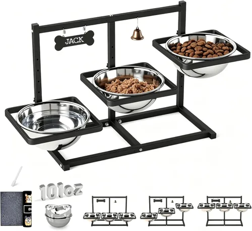 Miniatura 9 de Cuencos elevados con comedero lento para perros grandes y medianos, soporte elevado, ajustable y antideslizante con 2 cuencos de acero inoxidable