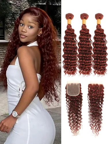 Miniatura 34 de P4/27 Cabello Humano Solitario de Onda Profunda con Reflejos Rubios Miel, 12A 100% Tejido Brasileño Virgen Ondulado Grueso con Mechas Ombre Marrón