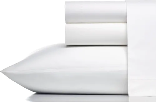 Vera Wang - Sábanas tamaño Queen, juego de ropa de cama de percal de algodón, elementos esenciales para habitación (blanco, Queen)
