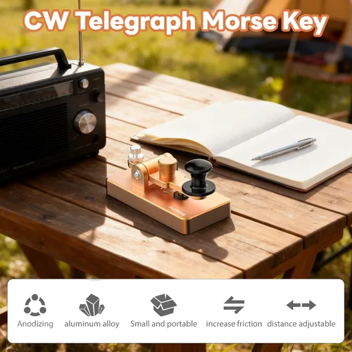 Miniatura 4 de Putikeeg Clásico Morse Mini Código Clave Morse Código Paleta Llave Aleación de Aluminio Mini-Key Morse CW Llave Portátil Morse Práctica Clave Oro