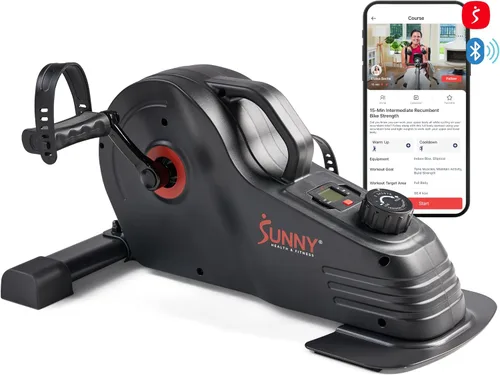 Sunny Health & Fitness 2-in-1 Smart Magnetic Pedal Exerciser, Compact Indoor Under-Desk Mini Exercise Bike for Full Body Cardio Workout and Physical