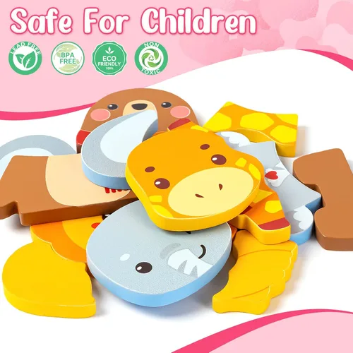 Miniatura 3 de Rompecabezas de madera para niños pequeños de 1 a 3 años, paquete de 4 rompecabezas de madera con diseño de animales, regalo de cumpleaños