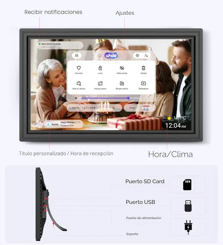Miniatura 9 de Marco de fotos digital grande de 64GB de 15.6", marcos de fotos electrónicos WiFi Uhale con pantalla táctil FHD IPS de 1920 x 1080, compatible
