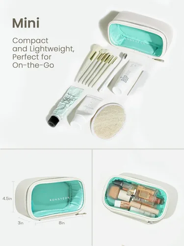 Miniatura 7 de ROWNYEON Juego organizador de cosméticos de alta calidad, bolsas de almacenamiento de PVC transparente y piel sintética con forro azul en tono joya