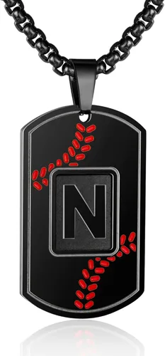 Miniatura 70 de A-Z Collar con etiqueta de perro para hombre, dije de béisbol, cadena de acero inoxidable de 22 + 2 pulgadas, regalo de joyería personalizado