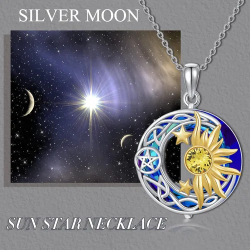 Miniatura 6 de AOBOCO Collar de plata de ley 925 con luna y estrella celta para mujeres y niñas