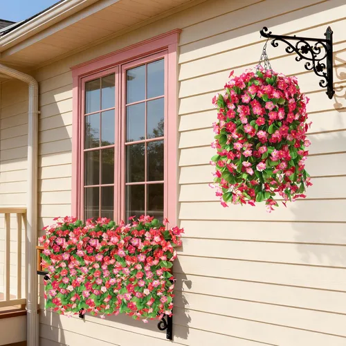 Miniatura 3 de Flores colgantes artificiales para exteriores, 2 piezas de plantas colgantes artificiales al aire libre, decoración de primavera y verano
