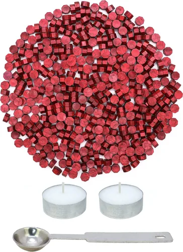 Miniatura 2 de SWANGSA Kit de 360 cuentas de cera de sellado rojo vino con 2 velas de té y 1 cuchara de fusión de cera para sello de cera (rojo vino)