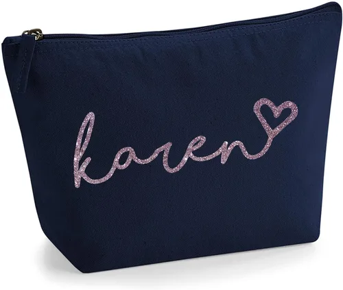 Miniatura 17 de Bolsa de accesorios de maquillaje con iniciales de nombre escritas a mano personalizadas en color negro con purpurina o textura de flocado