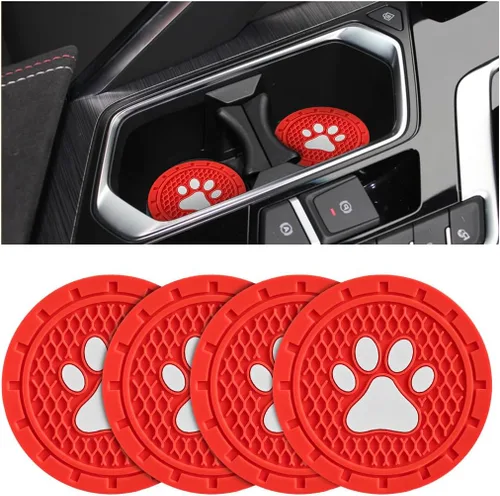 Miniatura 12 de Osilly Posavasos para Portavasos de Automóvil, Paquete de 4 Posavasos Antideslizantes de PVC con Estampado de Huellas de Pata, Tapete Universal