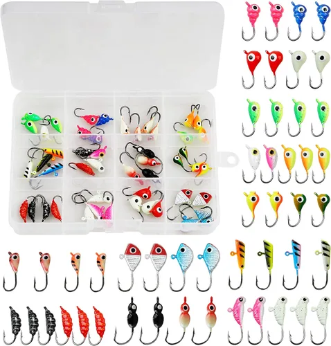Kit de plantillas de pesca en hielo, juego de señuelos de pesca en hielo, ganchos para la cabeza para lucioperca, panfish crappie, perca de