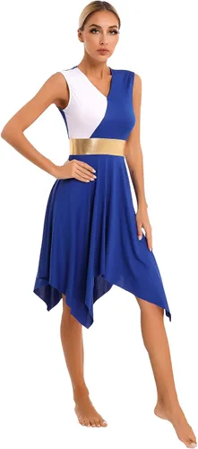 Miniatura 31 de easyforever Vestido de baile sin mangas con bloques de color para mujer, alabanza litúrgica, ropa de baile lírico, vestido de bata de adoración