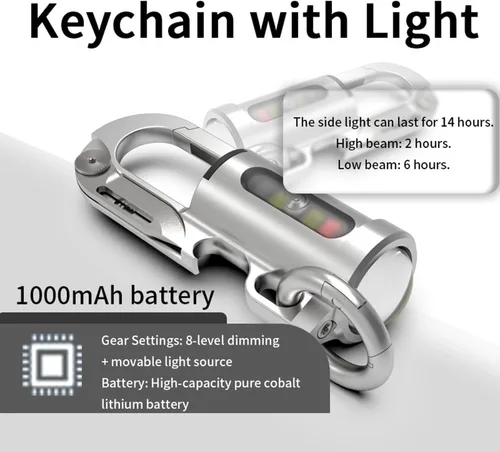 Miniatura 3 de Mini portátil 1200lm Led Super brillante EDC Llavero Linterna H Pro .USB recargable para camping, emergencia, hombres Gadgets Light... (Plata-Blanco)