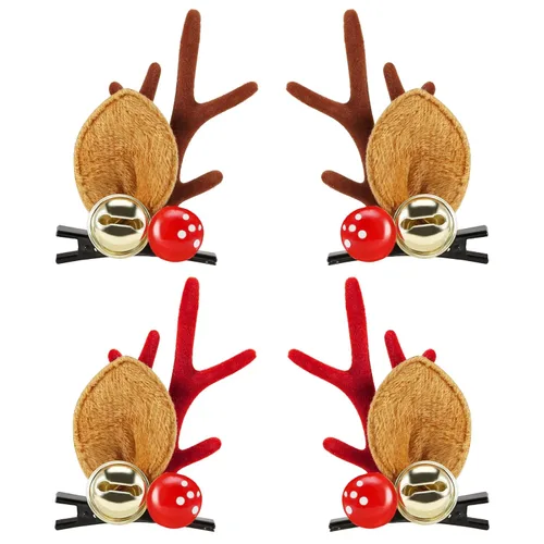 Miniatura 8 de Boobeen Pinza para pelo de Navidad - 2 pares de lindas orejas de reno, accesorio para el cabello, diadema con cuernos, horquilla para Navidad