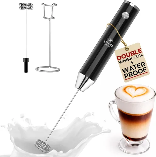 Miniatura 130 de Zulay Kitchen Espumador de leche de mano con pilas Duracell AA – Mezclador eléctrico ultrarrápido y creador de espuma, mezclador de bebidas fácil