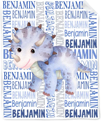 Miniatura 14 de Manta de franela de vellón de dinosaurio con nombre para niñas y niños recién nacidos, regalos personalizados, manta de forro polar suave