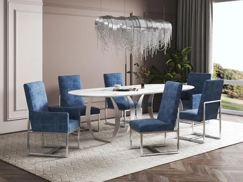 Miniatura 2 de Manhattan Comfort Element Mid Century - Silla de comedor tapizada moderna, juego de 6, color azul