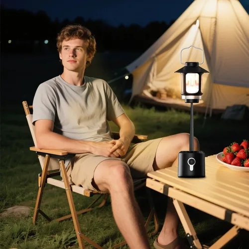 Miniatura 8 de Linterna LED telescópica para campamento, 8000 mAh, funciona con pilas, luces de campamento vintage, 3 modos de luz, luces de tienda de campaña