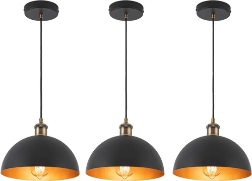Miniatura 8 de Luces colgantes industriales negras de 9.84 pulgadas, cúpula de casa de campo, lámpara colgante dorada vintage para isla de cocina, comedor