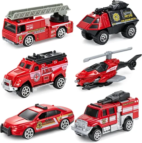 Miniatura 8 de Juego de 6 vehículos de rescate de emergencia fundidos a presión en miniatura, juguetes de ambulancia, helicópteros para niños pequeños de 1, 2