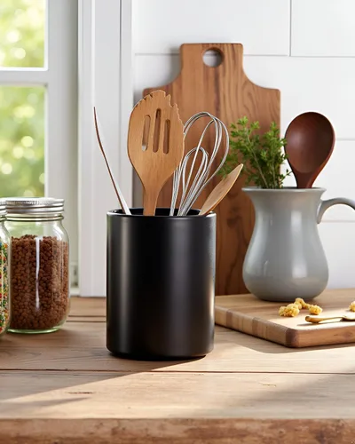 Miniatura 5 de Portautensilios de cocina, Portautensilios grandes para encimera, Recipiente de cerámica para utensilios, Profundo y estable, Portautensilios