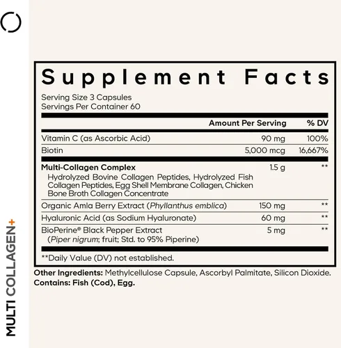 Miniatura 2 de Codeage Suplemento multicolágeno + con vitamina C, biotina de 5000 mcg, ácido hialurónico, baya amla, bioperina, 5 tipos de colágeno alimentado