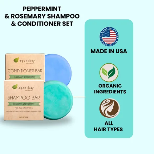 Miniatura 3 de Set de champú y acondicionador de menta y romero, orgánico, vegano, voluminizador, hidratante de aceite de argán acondicionador y champú