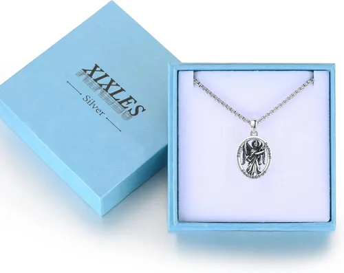 Miniatura 399 de Collar con colgante de plata de ley 925 con medalla de San Patrón, joyería religiosa para hombres y mujeres, con cadena de acero inoxidable 316L