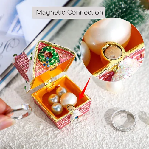 Miniatura 13 de YU FENG Cajas de adornos de Navidad con bisagras con diamantes de imitación con lazo y trompeta esmaltada decorativa