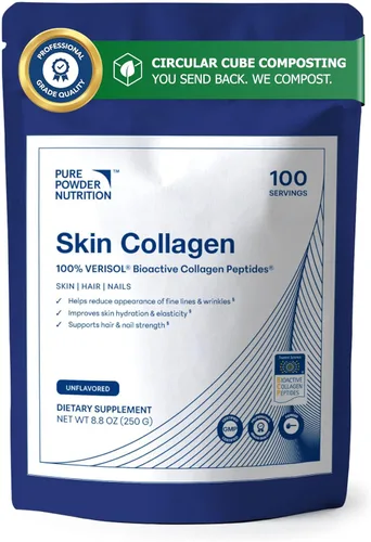 Colágeno para la piel con péptidos de colágeno bioactivos VERISOL para piel, cabello y uñas | 100 porciones (sin sabor) | Polvo