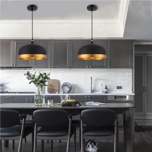 Miniatura 3 de Modern Black Pendant Lights, Mid Century Vintage Industrial Aluminum Ceiling Hanging Lighting, 39.4in Height Adjustable Dome Chandelier for Kitchen