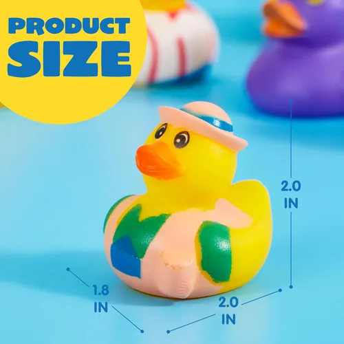 Miniatura 5 de JOYIN 60 patos de goma, patos surtidos aleatorios a granel con bolsa de transporte de malla, mini patitos de goma para juguetes de baño de bebés