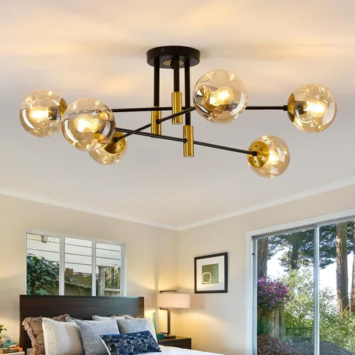 Miniatura 14 de Lámpara de techo de 1 bombilla de techo con forma de globo de cristal, moderna y semiempotrada de color negro para pasillo, porche, escalera
