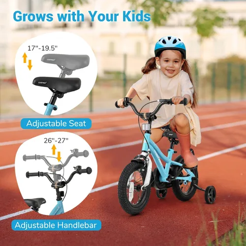 Miniatura 2 de COSTWAY Bicicleta para niños de 12/14/16/18 pulgadas, bicicleta para niños pequeños con ruedas de entrenamiento, asiento y manubrio ajustables