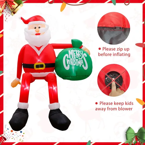 Miniatura 7 de OurWarm 8 pies Adornos inflables exteriores de Navidad, Papá Noel trepador inflable de Navidad, decoraciones de Navidad de patio con luces LED