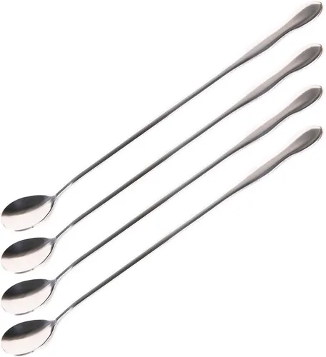 Miniatura 15 de SellerWay Cuchara de mango largo, cucharadita de acero inoxidable helado de 10 pulgadas para mezclar, té, batido, café, 3 formas diferentes