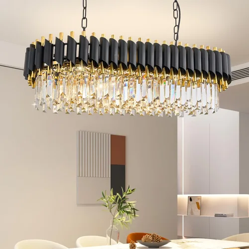 Miniatura 11 de Candelabro de cristal negro de 20 pulgadas, K9, luces colgantes redondas, ajustables, de 4 niveles, gran lámpara de cristal moderna, 6 luces