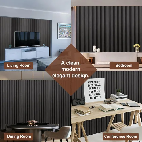 Miniatura 6 de Yuzzy Paneles de madera para pared y techo, paneles acústicos de listones de madera de 108 x 11 pulgadas, 2 unidades, paneles de pared modernos que