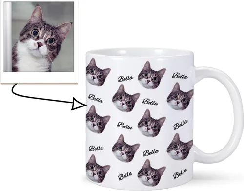 Taza personalizada con nombre de cara de gato, taza de café personalizada, taza de foto de gato personalizada de 11 onzas, bonitos regalos para