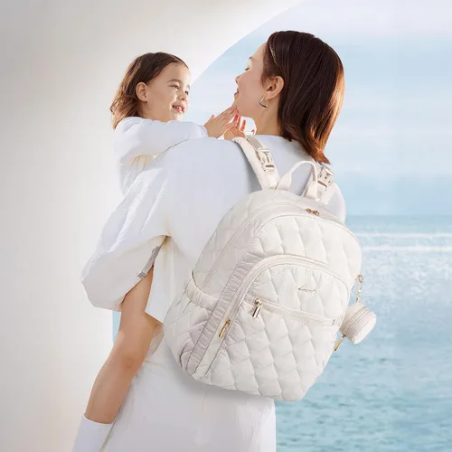 Miniatura 2 de LOVEVOOK Mochila para pañales, bolsa de pañales acolchada para bebé con bolsillos aislados, mochila de pañales de viaje para niños y niñas con Beige