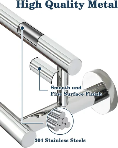 Miniatura 7 de Alise Toallero doble cromado pulido, toallero de 24 pulgadas para baño montado en la pared, toallero de baño de acero inoxidable SUS304, toallero