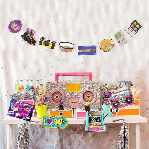 Miniatura 5 de TUTOTU Pancarta de decoración para fiesta de los años 90, decoración de despedida de soltera de los 90, pancarta de cumpleaños 90, decoración retro