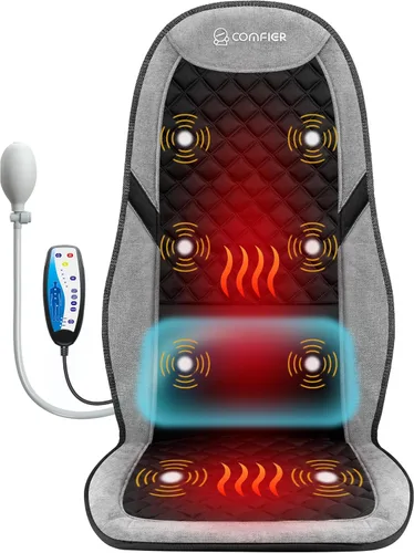 COMFIER - Masajeador de espalda con calor, cojín de masaje para silla con 10 motores de vibración, soporte lumbar ajustable, masajeador de silla
