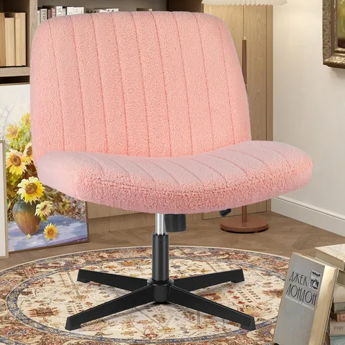 Miniatura 9 de OLIXIS Silla Criss Cross con Ruedas Silla de Escritorio de Oficina y Tocador con Patas Cruzadas Anchas Silla de Tela Cómoda Sin Brazos Ajustable