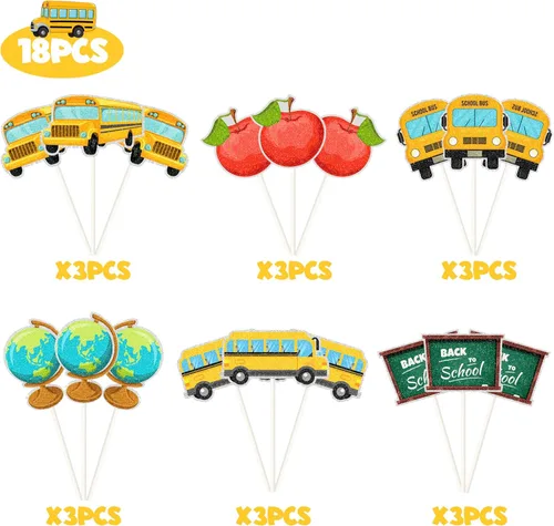Miniatura 3 de 18 piezas de decoración para cupcakes de regreso a la escuela, autobús escolar, decoraciones para jardín de infantes, regreso a la escuela