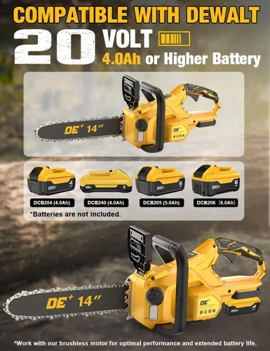 Miniatura 2 de Motosierra eléctrica sin escobillas de 14 pulgadas inalámbrica para batería Dewalt de 20 V, motosierra compacta con engrasador automático, retroceso