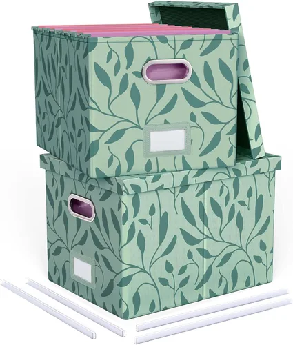 Miniatura 55 de Organizador de archivos en paquete de 2, caja archivadora portátil con tapa, compatible con carpetas tamaño carta/legal, organizador de documentos