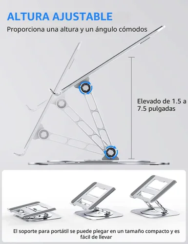 Miniatura 3 de AOEVI Soporte ajustable para computadora con base giratoria de 360°, elevador ergonómico plegable para computadora portátil para escritorio