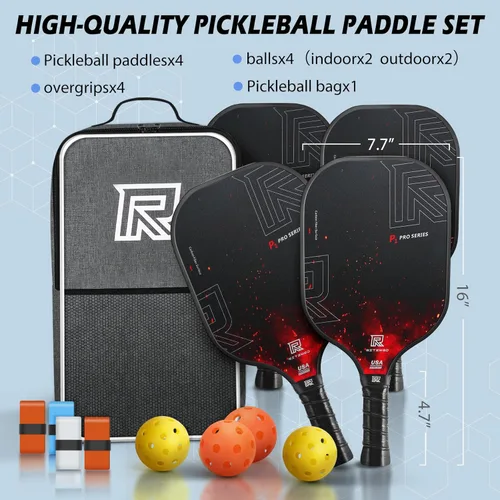 Miniatura 7 de T-300 - Juego de 4 o 2 palas de pickleball de fibra de carbono, aprobadas por USAPA, textura de giro, control y potencia equilibrados, kit de inicio